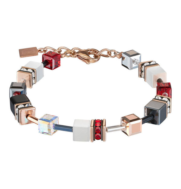 Coeur de Lion GeoCUBE® Armband roségold weiß & rot
