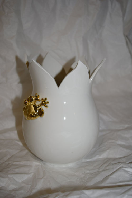 Märchenporzellan Vase ®.  Frosch 24 Karat vergoldet!